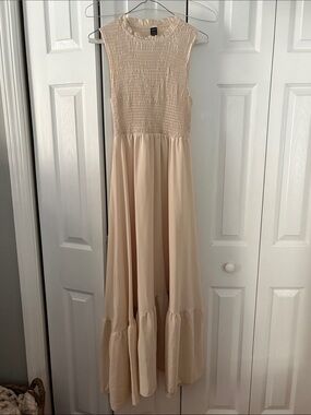 Sleeveless Smocked Waist Maxi Dress in Cream